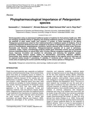 Phytopharmacological Importance of Pelargonium Species