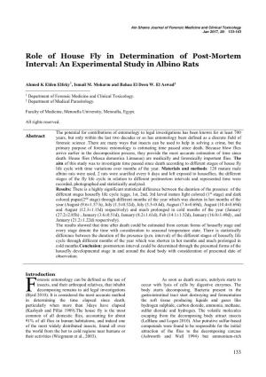 Role of House Fly in Determination of Post-Mortem Interval: an Experimental Study in Albino Rats