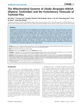 The Mitochondrial Genome of Elodia Flavipalpis Aldrich (Diptera: Tachinidae) and the Evolutionary Timescale of Tachinid Flies