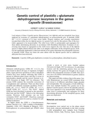 Genetic Control of Plastidic L-Glutamate Dehydrogenase Isozymes in the Genus Apsella (Brassicaceae)
