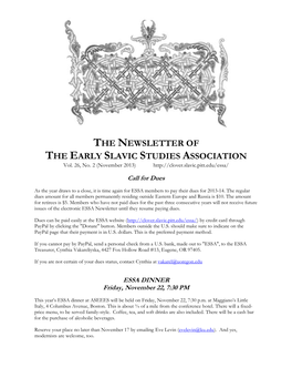 THE NEWSLETTER of the EARLY SLAVIC STUDIES ASSOCIATION Vol