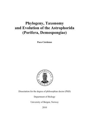 Phylogeny, Taxonomy and Evolution of the Astrophorida (Porifera, Demospongiae)