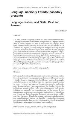 Lenguaje, Nación Y Estado: Pasado Y Presente