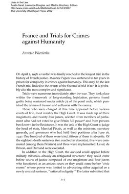 France and Trials for Crimes Against Humanity