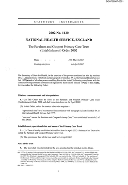 The Fareham and Gosport Primary Care Trust (Establishment) Order 2002