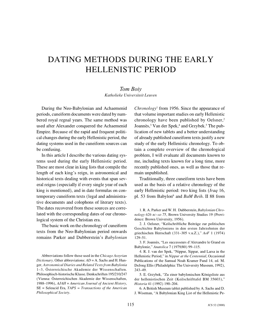 Dating Methods During the Early Hellenistic Period