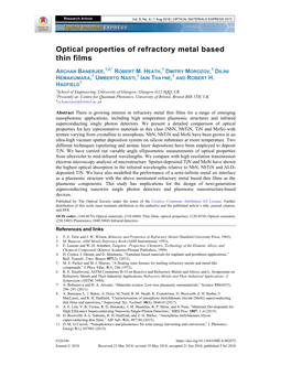 Optical Properties of Refractory Metal Based Thin Films