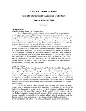 Walter Scott: Sheriff and Outlaw the Ninth International Conference On
