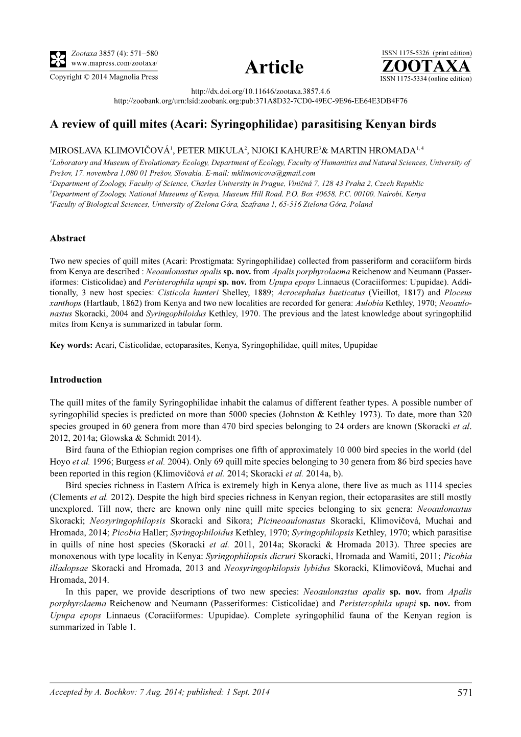 Acari: Syringophilidae) Parasitising Kenyan Birds