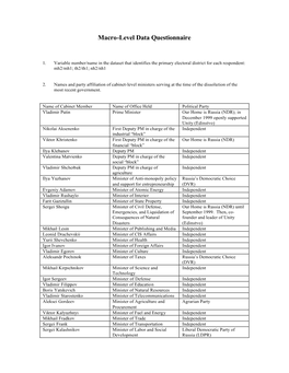 Macro-Level Data Questionnaire