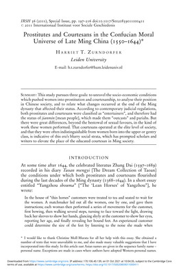 Prostitutes and Courtesans in the Confucian Moral Universe of Late Ming China (1550–1644)*