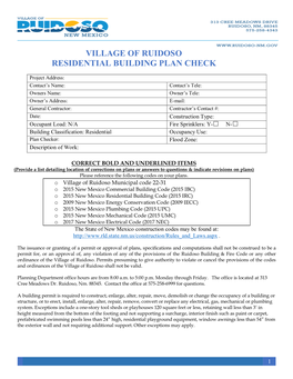 Village of Ruidoso Residential Building Plan Check
