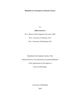 Biopolitics in Contemporary Russian Cinema by Ellina Sattarova B.A