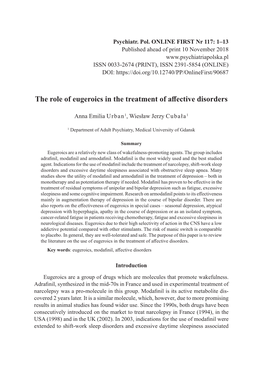 The Role of Eugeroics in the Treatment of Affective Disorders