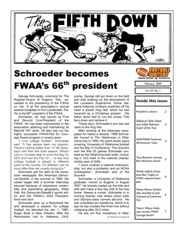 Schroeder Becomes FWAA's 66Th President
