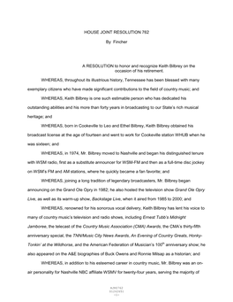 HOUSE JOINT RESOLUTION 762 by Fincher a RESOLUTION to Honor