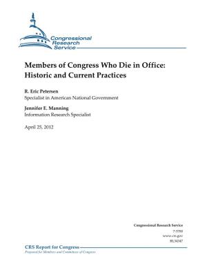 Members of Congress Who Die in Office: Historic and Current Practices