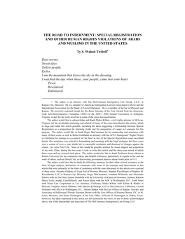 The Road to Internment: Special Registration and Other Human Rights Violations of Arabs and Muslims in the United States
