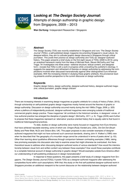 Looking at the Design Society Journal: Attempts of Design Authorship in Graphic Design from Singapore, 2009 – 2013