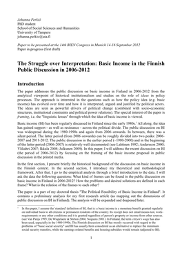 Basic Income in the Finnish Public Discussion in 2006-2012
