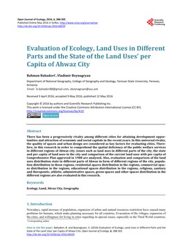 Evaluation of Ecology, Land Uses in Different Parts and the State of the Land Uses' Per Capita of Ahwaz City