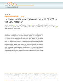 Heparan Sulfate Proteoglycans Present PCSK9 to the LDL Receptor