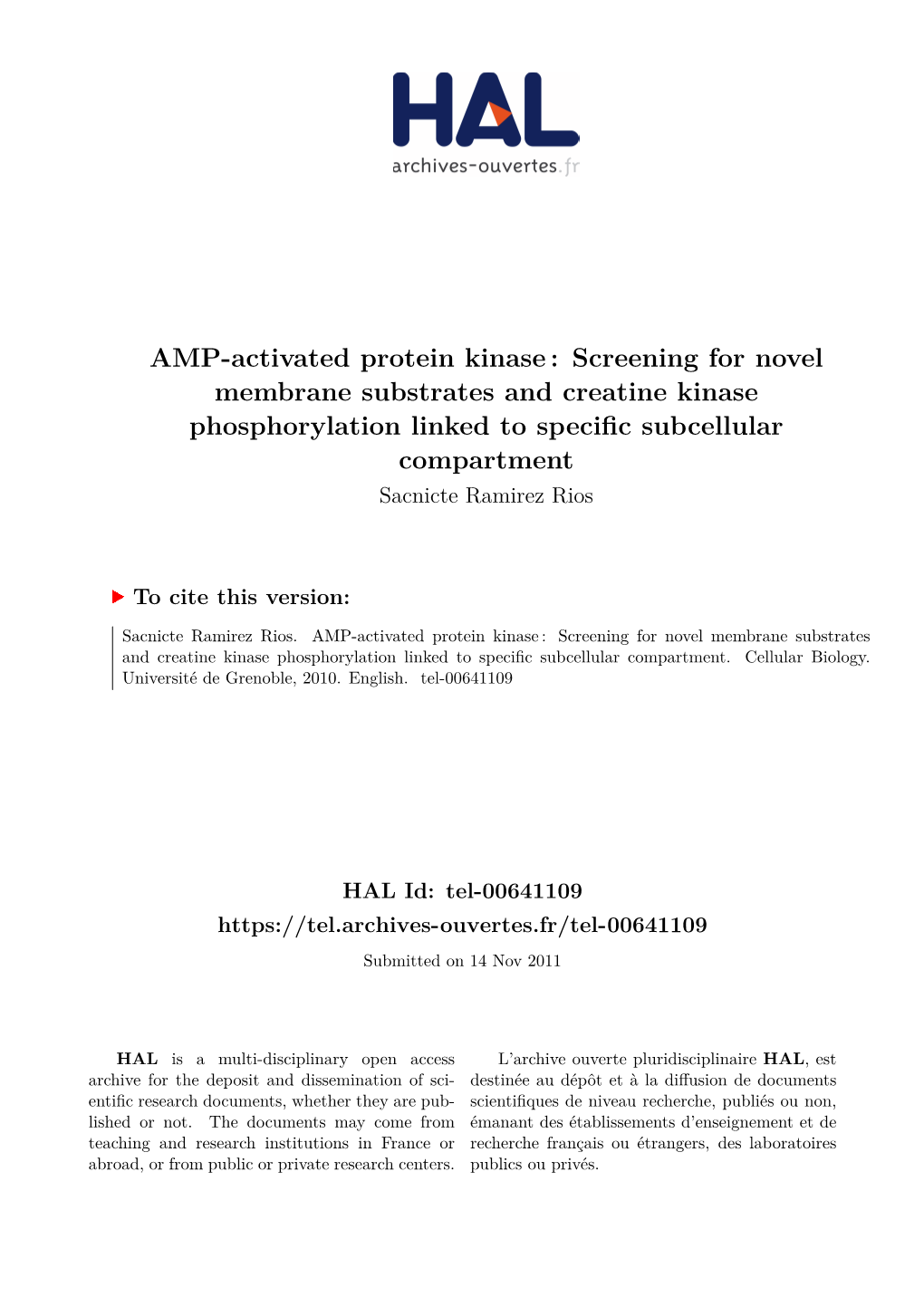 AMP-Activated Protein Kinase: Screening for Novel Membrane