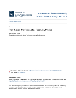 Frank Meyer: the Fusionist As Federalist, Publius