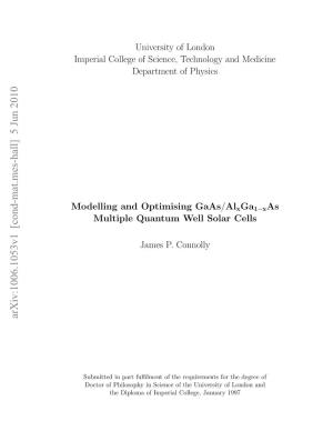 Modelling and Optimising Gaas/Al (X) Ga (1-X) As Multiple Quantum Well