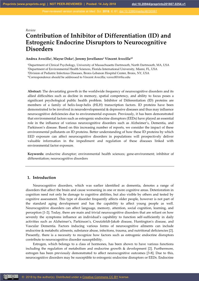 And Estrogenic Endocrine Disruptors to Neurocognitive Disorders