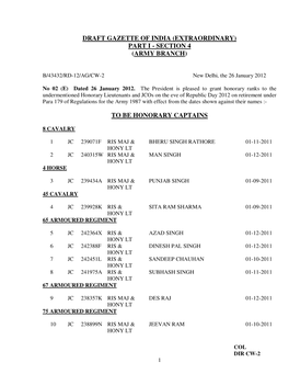 Section 4 (Army Branch) to Be Honorary Captains