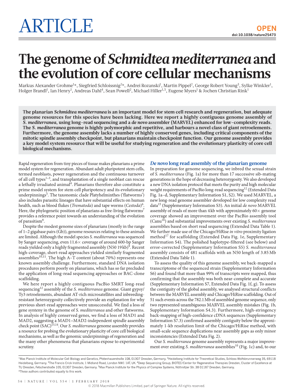 The Genome of Schmidtea Mediterranea and the Evolution Of