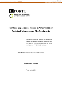 Perfil Das Capacidades Físicas E Performance Em Tenistas Portugueses De Alto Rendimento