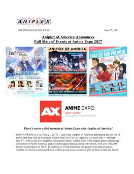 Aniplex of America Announces Full Slate of Events at Anime Expo 2017