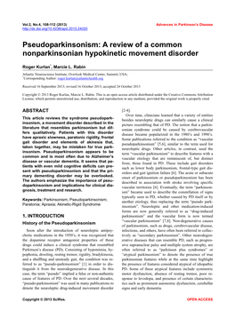 Pseudoparkinsonism: a Review of a Common Nonparkinsonian Hypokinetic Movement Disorder
