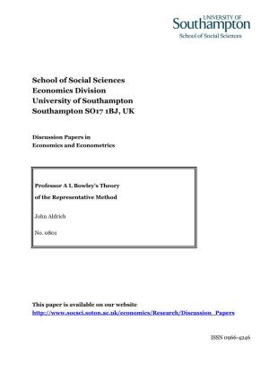 School of Social Sciences Economics Division University of Southampton Southampton SO17 1BJ, UK