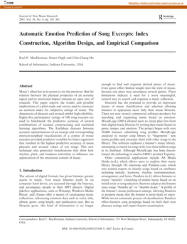 Automatic Emotion Prediction of Song Excerpts: Index Construction, Algorithm Design, and Empirical Comparison