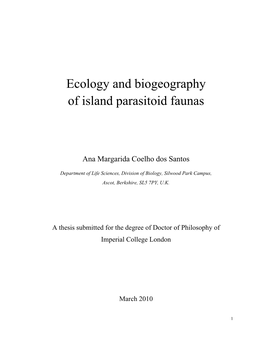 Ecology and Biogeography of Island Parasitoid Faunas
