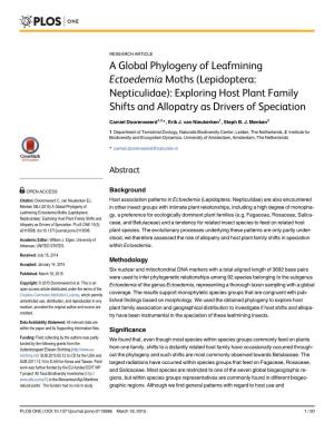 A Global Phylogeny of Leafmining Ectoedemia Moths (Lepidoptera: Nepticulidae): Exploring Host Plant Family Shifts and Allopatry As Drivers of Speciation
