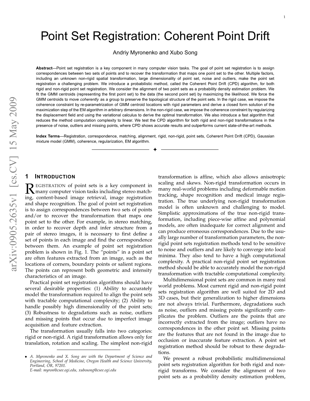 Point Set Registration: Coherent Point Drift,” in NIPS, 2007, Pp