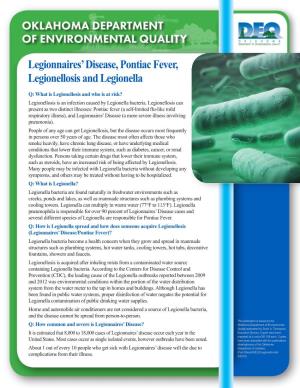 Legionnaires' Disease, Pontiac Fever, Legionellosis and Legionella