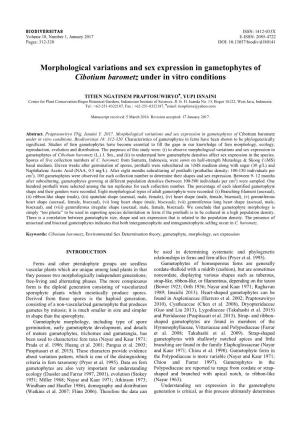 Morphological Variations and Sex Expression in Gametophytes of Cibotium Barometz Under in Vitro Conditions