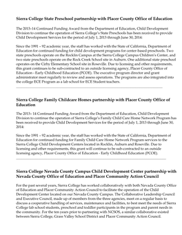 Sierra College State Preschool Partnership with Placer County Office of Education