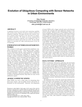 Evolution of Ubiquitous Computing with Sensor Networks in Urban Environments