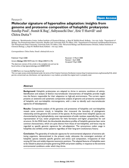 Molecular Signature of Hypersaline Adaptation: Insights from Genome and Proteome Composition of Halophilic Prokaryotes