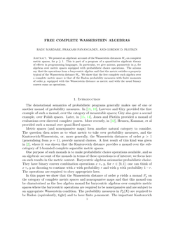Free Complete Wasserstein Algebras