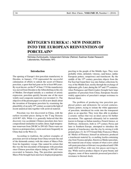 Böttger's Eureka! : New Insights Into the European Reinvention of Porcelain*
