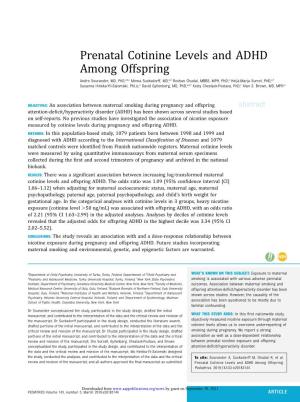 Prenatal Cotinine Levels and ADHD Among Offspring