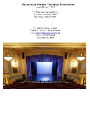 Paramount Theatre Technical Information Updated January, 2019