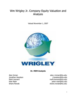Wm Wrigley Jr. Company Equity Valuation and Analysis